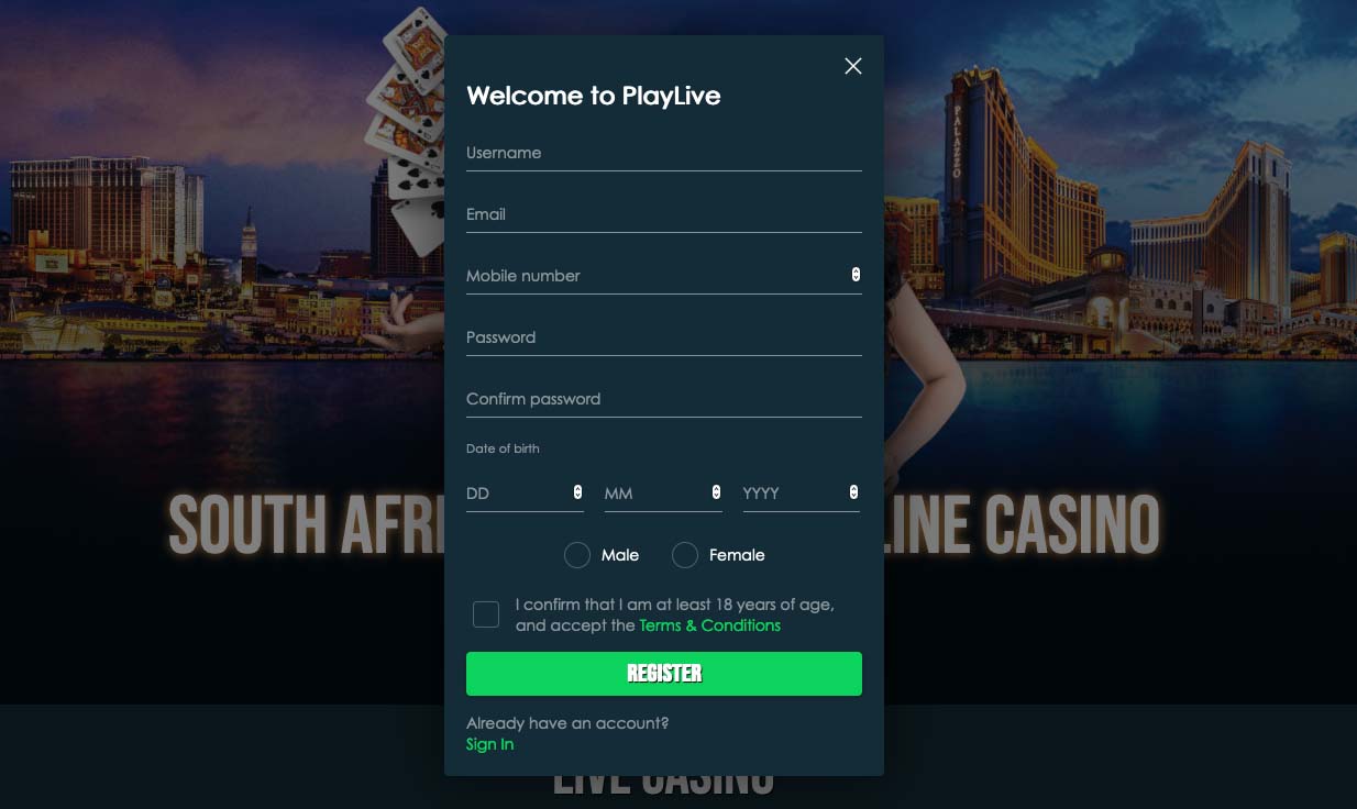 Register on PlayLive.co.za