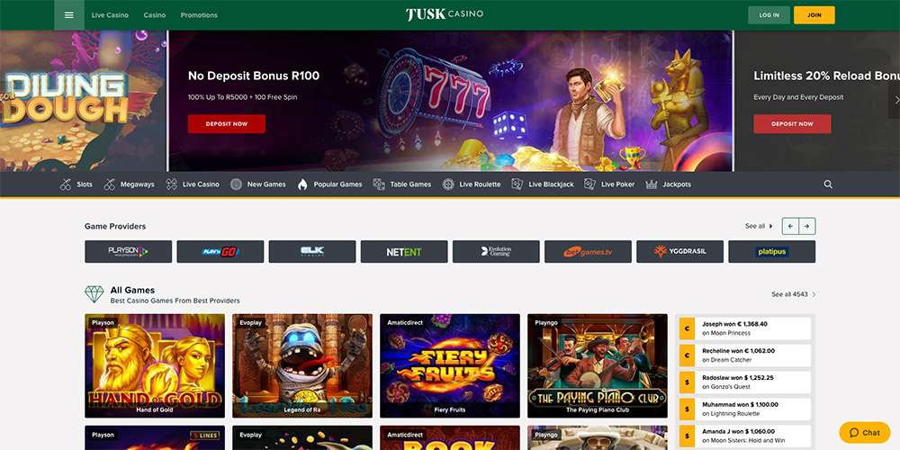 Tusk casino front page